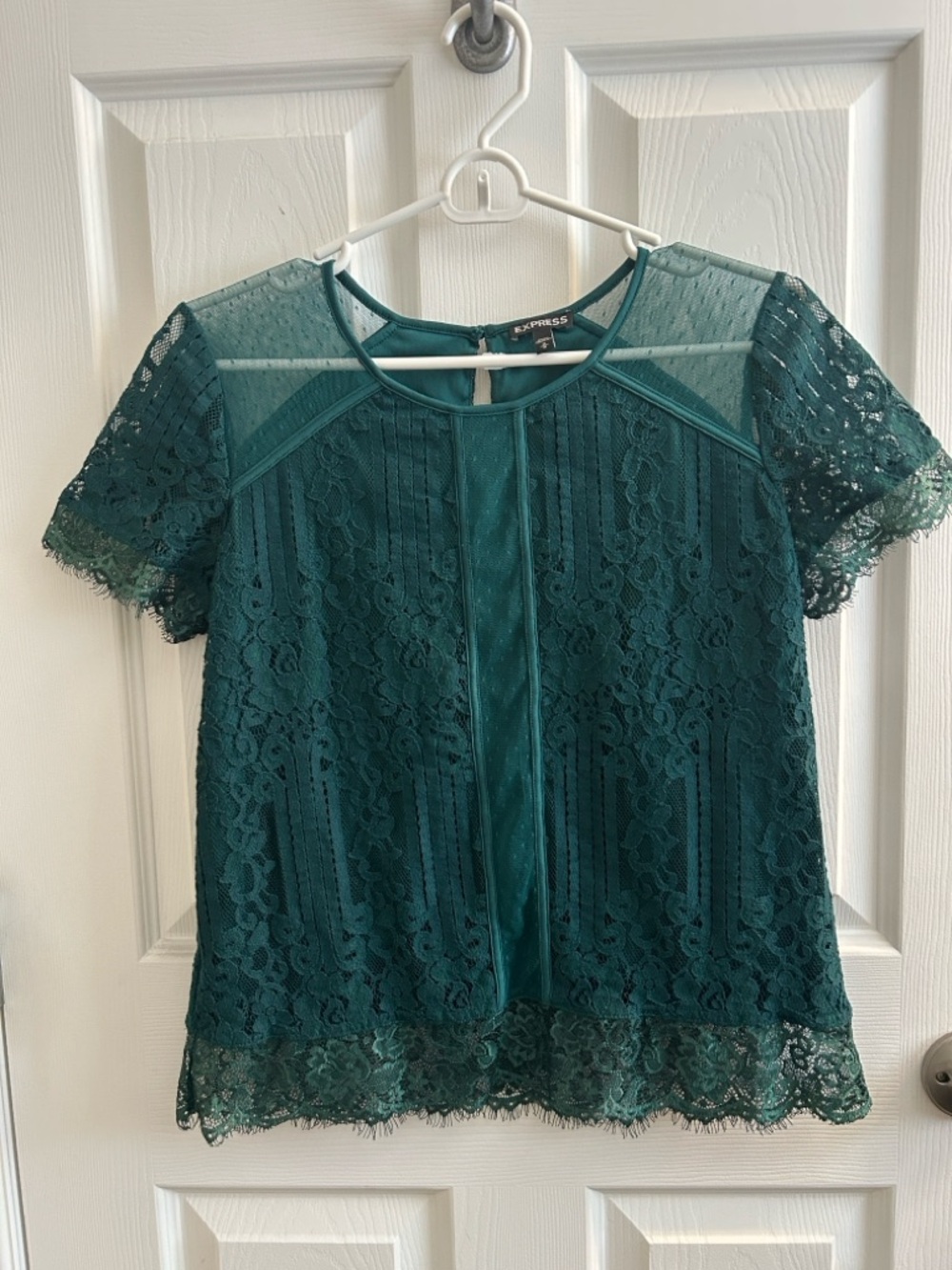 Express Teal Lace Short Sleeve Blouse